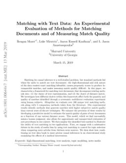 Matching with Text Data: An Experimental Evaluation of Methods for
  Matching Documents and of Measuring Match Quality
