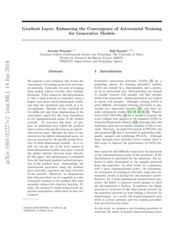 Gradient Layer: Enhancing the Convergence of Adversarial Training for
  Generative Models