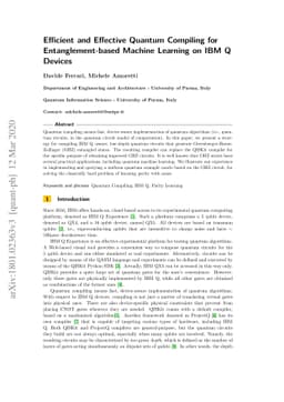 Efficient and Effective Quantum Compiling for Entanglement-based Machine
  Learning on IBM Q Devices