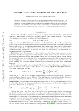 Discrete Gaussian distributions via theta functions