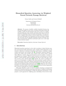 Biomedical Question Answering via Weighted Neural Network Passage
  Retrieval