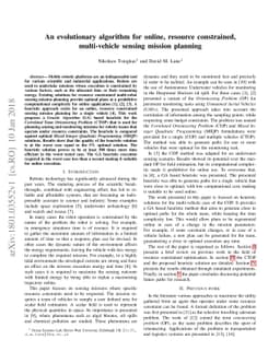 An evolutionary algorithm for online, resource constrained,
  multi-vehicle sensing mission planning