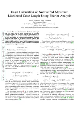 Exact Calculation of Normalized Maximum Likelihood Code Length Using
  Fourier Analysis