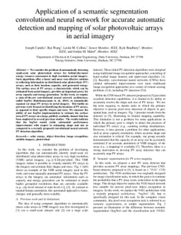 Application of a semantic segmentation convolutional neural network for
  accurate automatic detection and mapping of solar photovoltaic arrays in
  aerial imagery