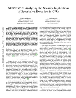 Speculose: Analyzing the Security Implications of Speculative Execution
  in CPUs