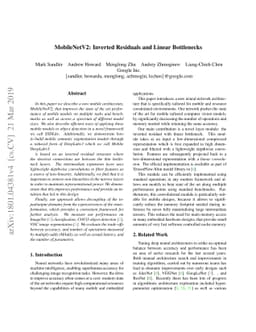 MobileNetV2: Inverted Residuals and Linear Bottlenecks