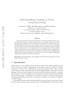 Detecting Offensive Language in Tweets Using Deep Learning