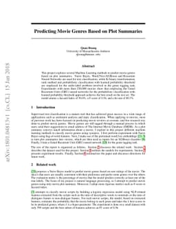 Predicting Movie Genres Based on Plot Summaries