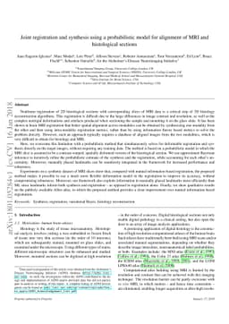 Joint registration and synthesis using a probabilistic model for
  alignment of MRI and histological sections
