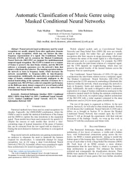 Automatic Classification of Music Genre using Masked Conditional Neural
  Networks