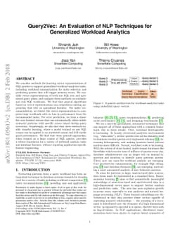 Query2Vec: An Evaluation of NLP Techniques for Generalized Workload
  Analytics