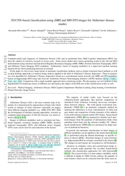 3D CNN-based classification using sMRI and MD-DTI images for Alzheimer
  disease studies