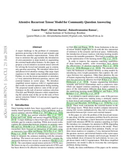 Attentive Recurrent Tensor Model for Community Question Answering