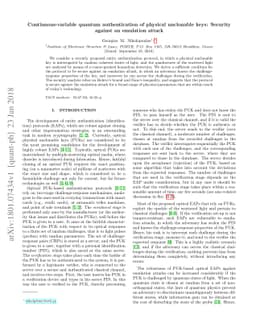 Continuous-variable quantum authentication of physical unclonable keys:
  Security against an emulation attack