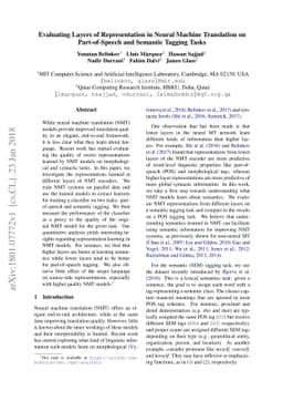 Evaluating Layers of Representation in Neural Machine Translation on
  Part-of-Speech and Semantic Tagging Tasks