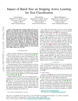 Impact of Batch Size on Stopping Active Learning for Text Classification