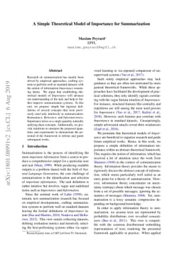 A Simple Theoretical Model of Importance for Summarization