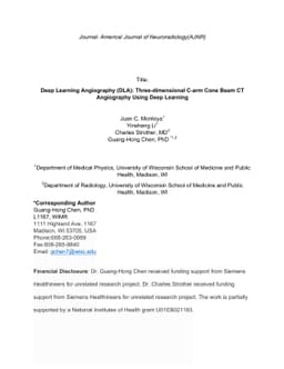 Deep Learning Angiography (DLA): Three-dimensional C-arm Cone Beam CT
  Angiography Using Deep Learning