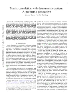 Matrix completion with deterministic pattern - a geometric perspective