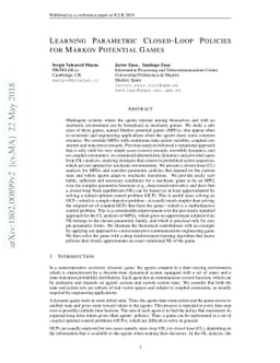 Learning Parametric Closed-Loop Policies for Markov Potential Games