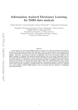 Information Assisted Dictionary Learning for fMRI data analysis