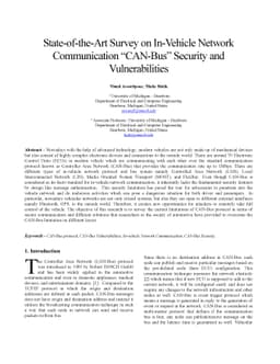 State-of-the-Art Survey on In-Vehicle Network Communication (CAN-Bus)
  Security and Vulnerabilities