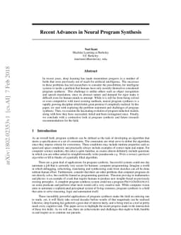 Recent Advances in Neural Program Synthesis
