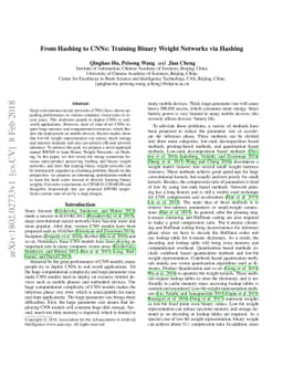 From Hashing to CNNs: Training BinaryWeight Networks via Hashing