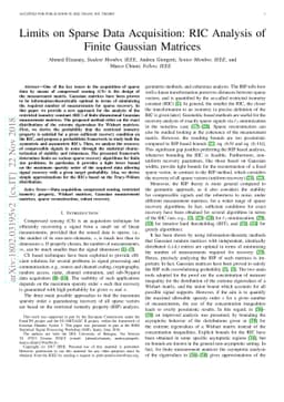 Limits on Sparse Data Acquisition: RIC Analysis of Finite Gaussian
  Matrices