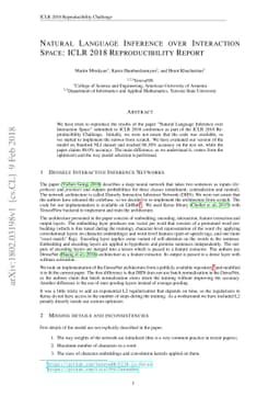 Natural Language Inference over Interaction Space: ICLR 2018
  Reproducibility Report