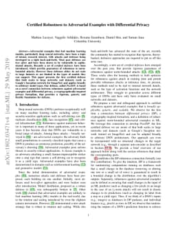 Certified Robustness to Adversarial Examples with Differential Privacy