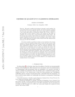Critères de qualité dún classifieur généraliste