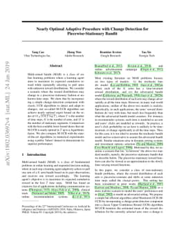 Nearly Optimal Adaptive Procedure with Change Detection for
  Piecewise-Stationary Bandit