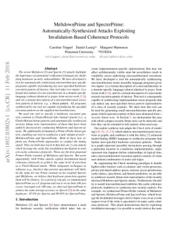 MeltdownPrime and SpectrePrime: Automatically-Synthesized Attacks
  Exploiting Invalidation-Based Coherence Protocols