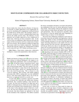 Deep feature compression for collaborative object detection