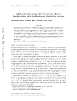 Reinforcement Learning with Wasserstein Distance Regularisation, with
  Applications to Multipolicy Learning