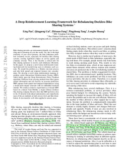 A Deep Reinforcement Learning Framework for Rebalancing Dockless Bike
  Sharing Systems