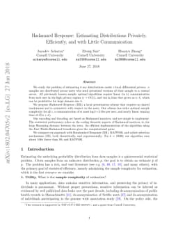 Hadamard Response: Estimating Distributions Privately, Efficiently, and
  with Little Communication