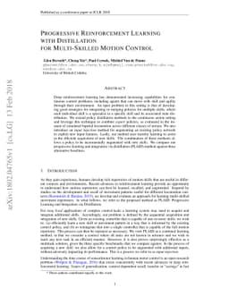 Progressive Reinforcement Learning with Distillation for Multi-Skilled
  Motion Control