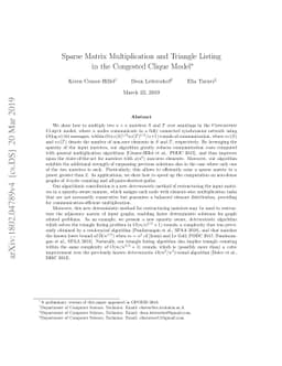 Sparse Matrix Multiplication and Triangle Listing in the Congested
  Clique Model