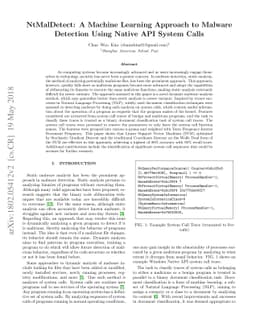 NtMalDetect: A Machine Learning Approach to Malware Detection Using
  Native API System Calls