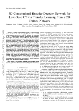 3D Convolutional Encoder-Decoder Network for Low-Dose CT via Transfer
  Learning from a 2D Trained Network