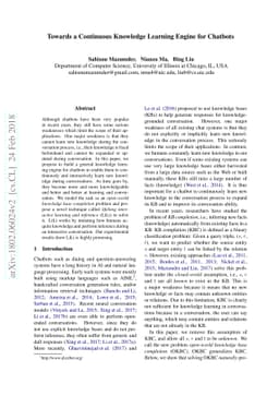 Towards a Continuous Knowledge Learning Engine for Chatbots