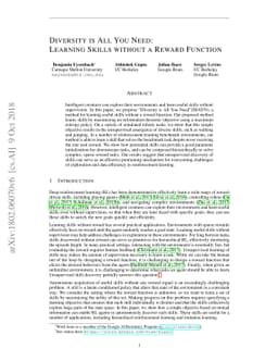 Diversity is All You Need: Learning Skills without a Reward Function