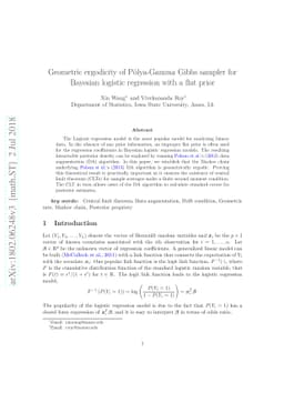 Geometric ergodicity of Polya-Gamma Gibbs sampler for Bayesian logistic
  regression with a flat prior