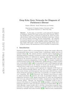 Deep Echo State Networks for Diagnosis of Parkinson's Disease