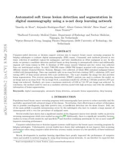 Automated soft tissue lesion detection and segmentation in digital
  mammography using a u-net deep learning network