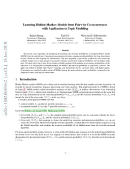 Learning Hidden Markov Models from Pairwise Co-occurrences with
  Application to Topic Modeling