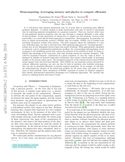 Memcomputing: Leveraging memory and physics to compute efficiently