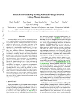 Binary Constrained Deep Hashing Network for Image Retrieval without
  Manual Annotation